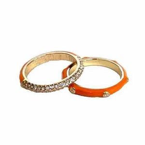 Tangerine Enamel & CZ Stacking Ring Set